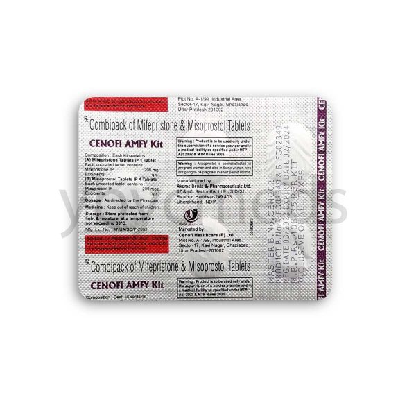 back of medical abortion kit comprising one mifepristone and four misoprostol