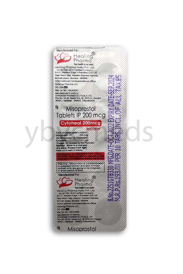back of ten tablet pack of misoprostol for medical use