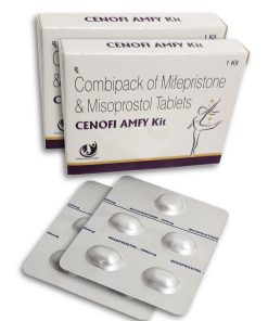 Two Cardboard pack and sachet of medical abortion kit each pack comprising one mifepristone and four misoprostol