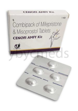 Cardboard pack and sachet of medical abortion kit comprising one mifepristone and four misoprostol